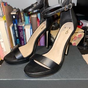 Black Mix No 6 ankle strap stiletto Size 8  Worn 3 Times